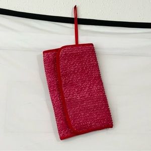 Women’s Red Straw Clutch Bag Purse Hong Kong Vintage